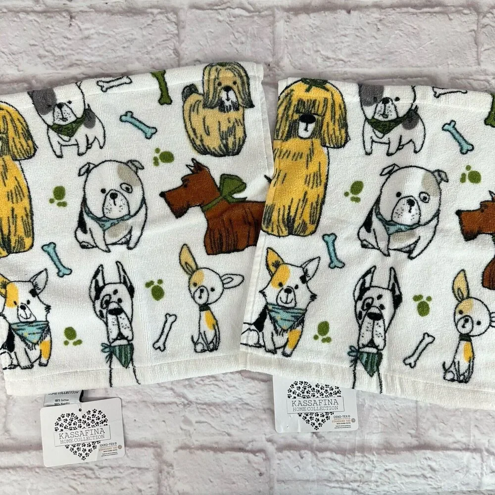 Kassafina Dog Pup Bath Hand Bath Kitchen Towel Wash Cloth Set 4 NWT